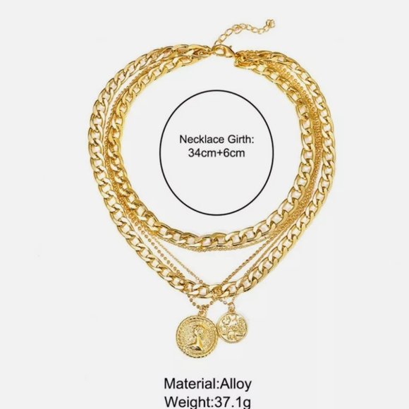 Multi-layer Thick Chain Portrait Coin Necklace - Picture 10 of 12